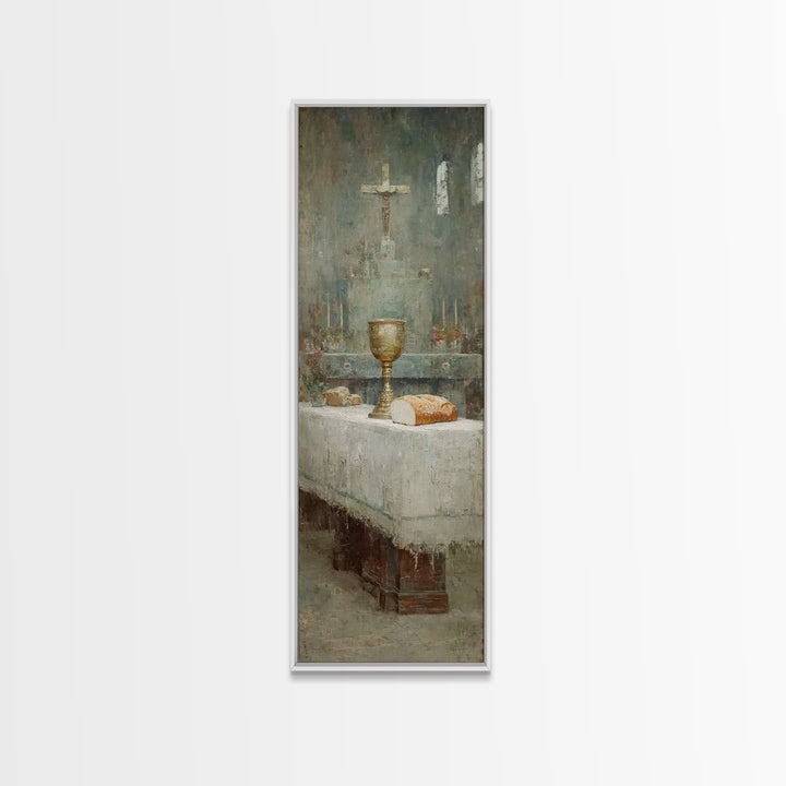 Sanctuary Table Grace, Framed Canvas Print, Narrow Art, Christian Art Canvas, Christian Paintings, Christian Decor, Jesus Painting