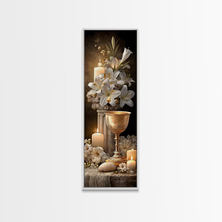 Holy Floral Offering - Framed Canvas Print - Tall Narrow Wall Art - Christian Art Canvas - Christian Wall Art - Jesus Painting