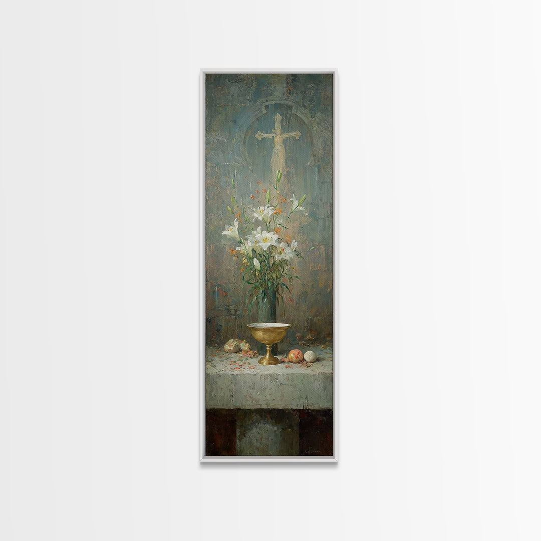 Altar Bloom Reverence - Framed Canvas Print - Tall Skinny Art Print - Christian Wall Art - Christian Art Canvas - Christmas Art