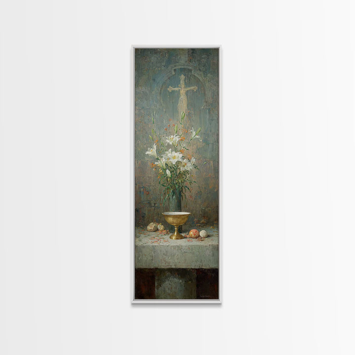 Altar Bloom Reverence - Framed Canvas Print - Tall Skinny Art Print - Christian Wall Art - Christian Art Canvas - Christmas Art