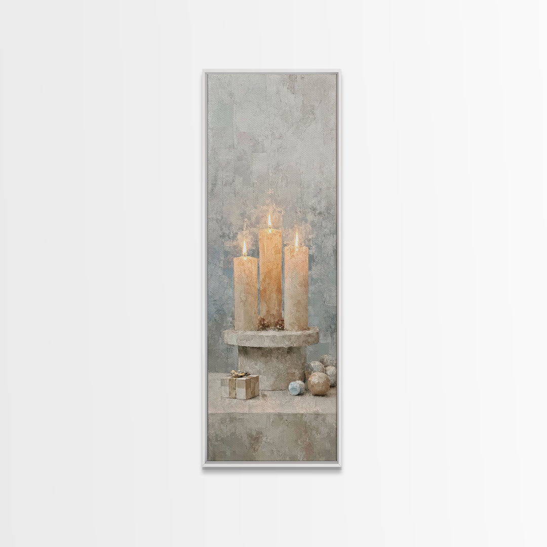 Warm Advent Glow – Framed Canvas Print – Christian Wall Art – Narrow Art – Christmas Art – Christian Art Canvas – Christian Christmas Art