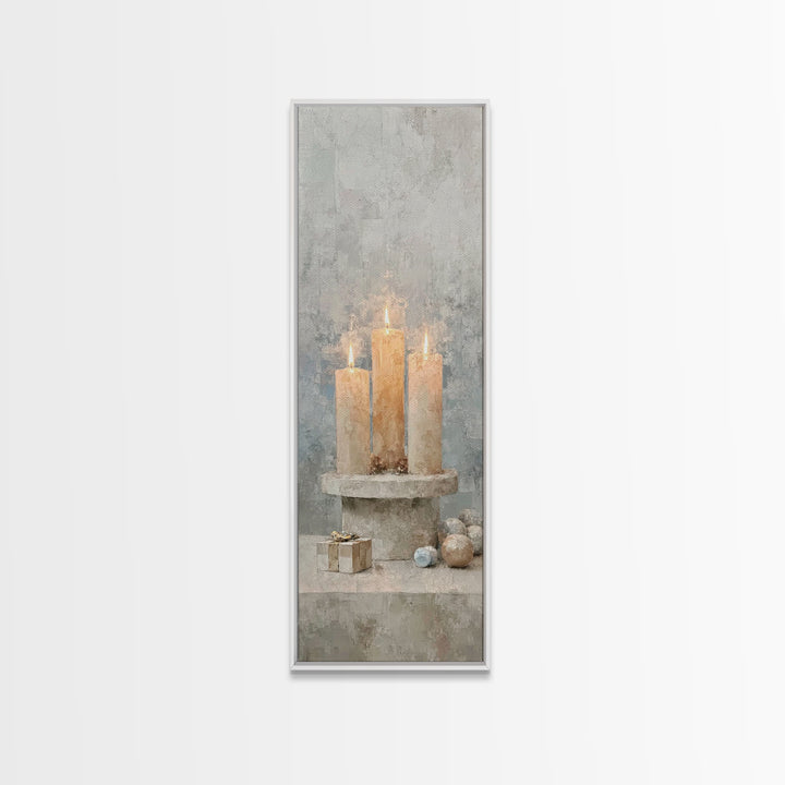 Warm Advent Glow – Framed Canvas Print – Christian Wall Art – Narrow Art – Christmas Art – Christian Art Canvas – Christian Christmas Art