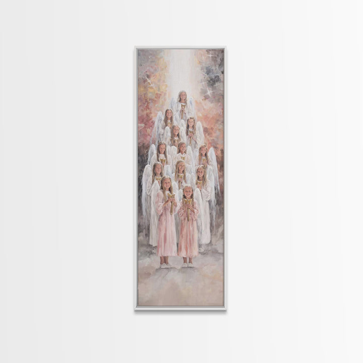 Stairway Of Angels – Framed Canvas Print – Skinny Art – Christian Art Print – White Christmas Art – Christian Decor For Home