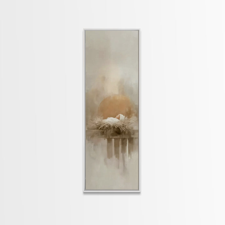 Gentle Manger Peace – Framed Canvas Print – Christmas Wall Art – Christian Art – Christian Art Canvas – Tall Skinny Art Print – Christmas A