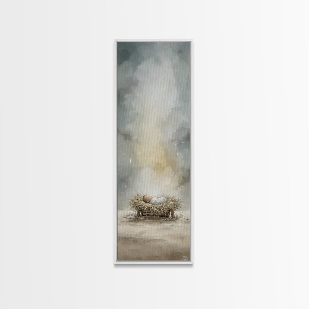 Celestial Nativity – Framed Canvas Print – Christmas Art Prints – Christian Art Canvas – Christian Wall Art – Narrow Art – Christian Christ