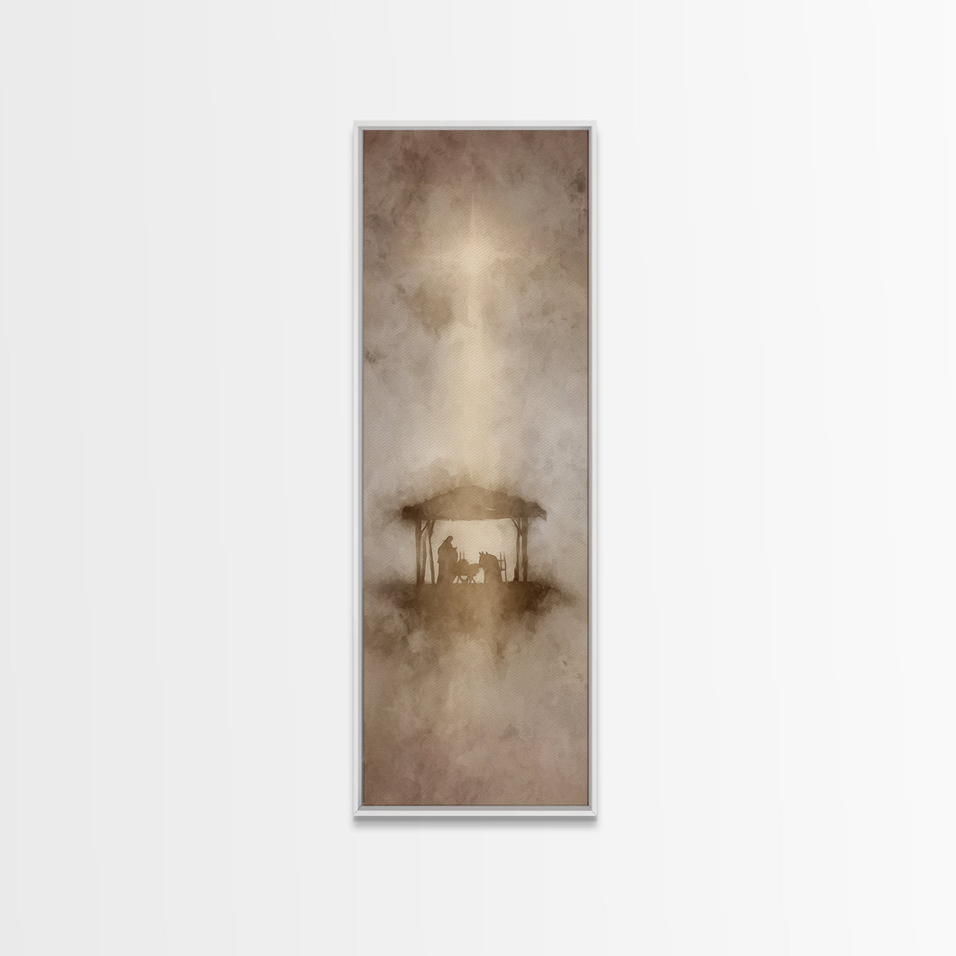 The Holy Shelter – Framed Canvas Print – Christian Wall Art – Christian Art Canvas – Christmas Art – Narrow Art – Christian Christmas Art