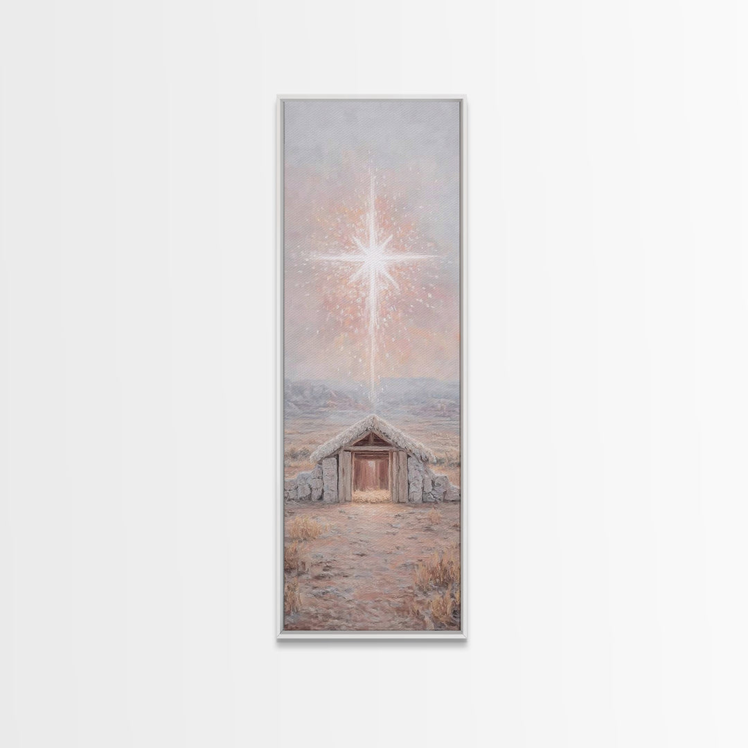 Bethlehem Brightness – Framed Canvas Print – Christian Christmas Art – Christian Art Canvas – Christmas Art Prints – Narrow Art – Christian