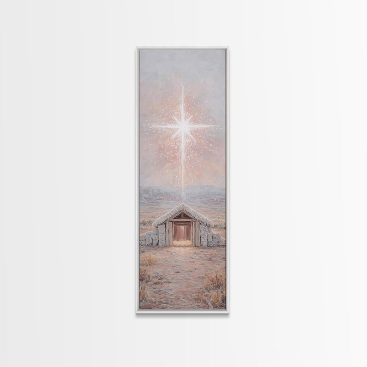 Bethlehem Brightness – Framed Canvas Print – Christian Christmas Art – Christian Art Canvas – Christmas Art Prints – Narrow Art – Christian