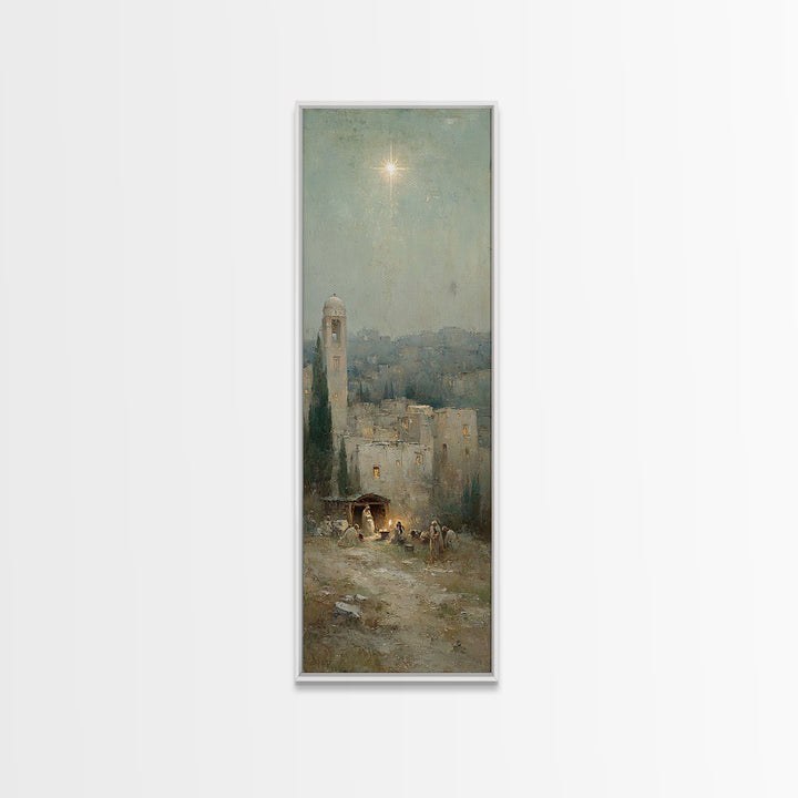 Manger Promise – Framed Canvas Print – Christian Wall Art – Christmas Art – Christian Art Canvas – Tall Narrow Wall Art – Christian Christm