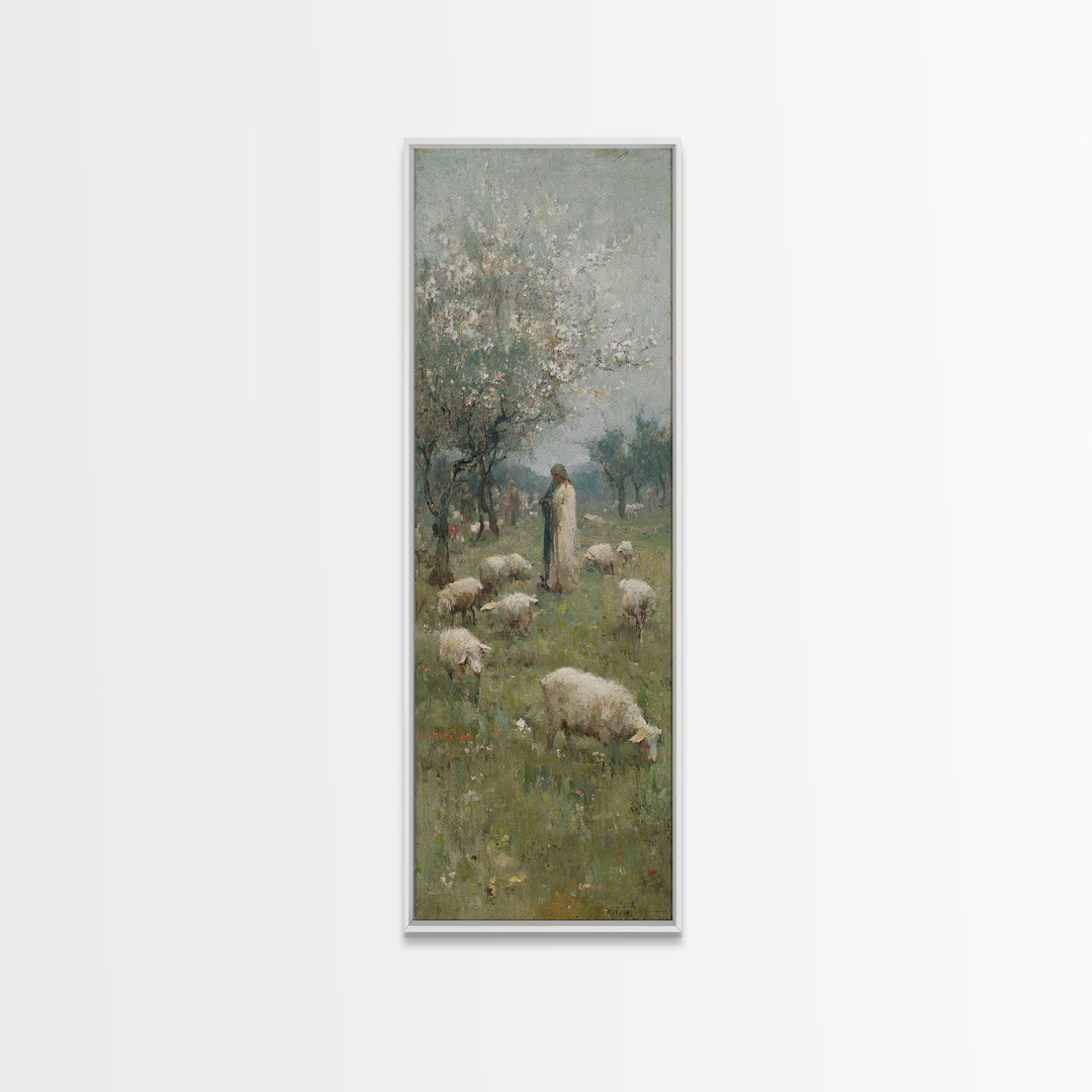 Peaceful Shepherd Path – Framed Canvas Print – Tall Narrow Wall Art – Christian Wall Art – Jesus Painting – Christian Art Canvas