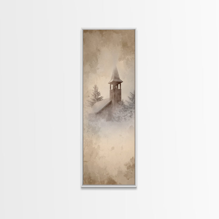 Silent Bell Tower, Framed Canvas Print, Skinny Art, Christian Art Canvas, Christian Christmas Art, Christian Wall Art, Christmas Decor