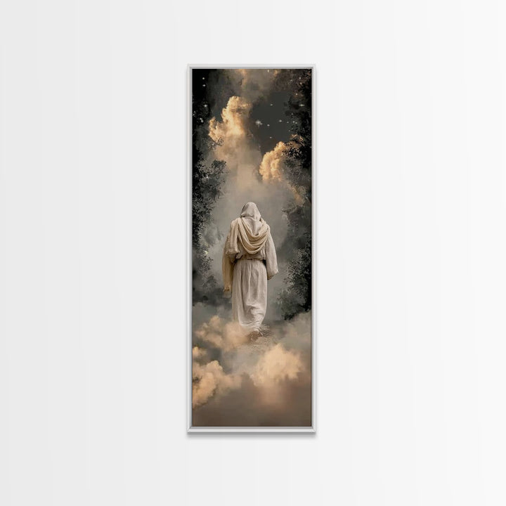Misty Woodland Savior, Framed Canvas Print, Tall Skinny Art Print, Christian Art, Christian Wall Art, Christian Art Canvas, Christian Gift