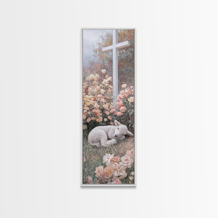 Crossfield Serenity – Framed Canvas Print – Christian Art Canvas – Christian Painting – Christian Wall Art – Tall Narrow Wall Art – Faith A