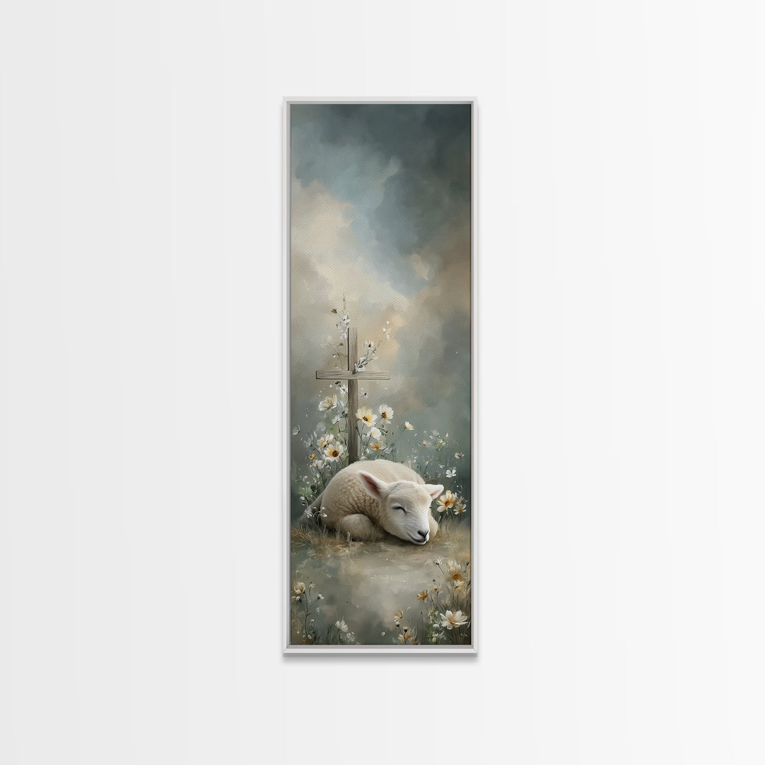 Heavenly Meadow Light – Framed Canvas Print – Christian Art Work – Tall Skinny Art Print – Christian Decor – Moody Christian Art – Christma