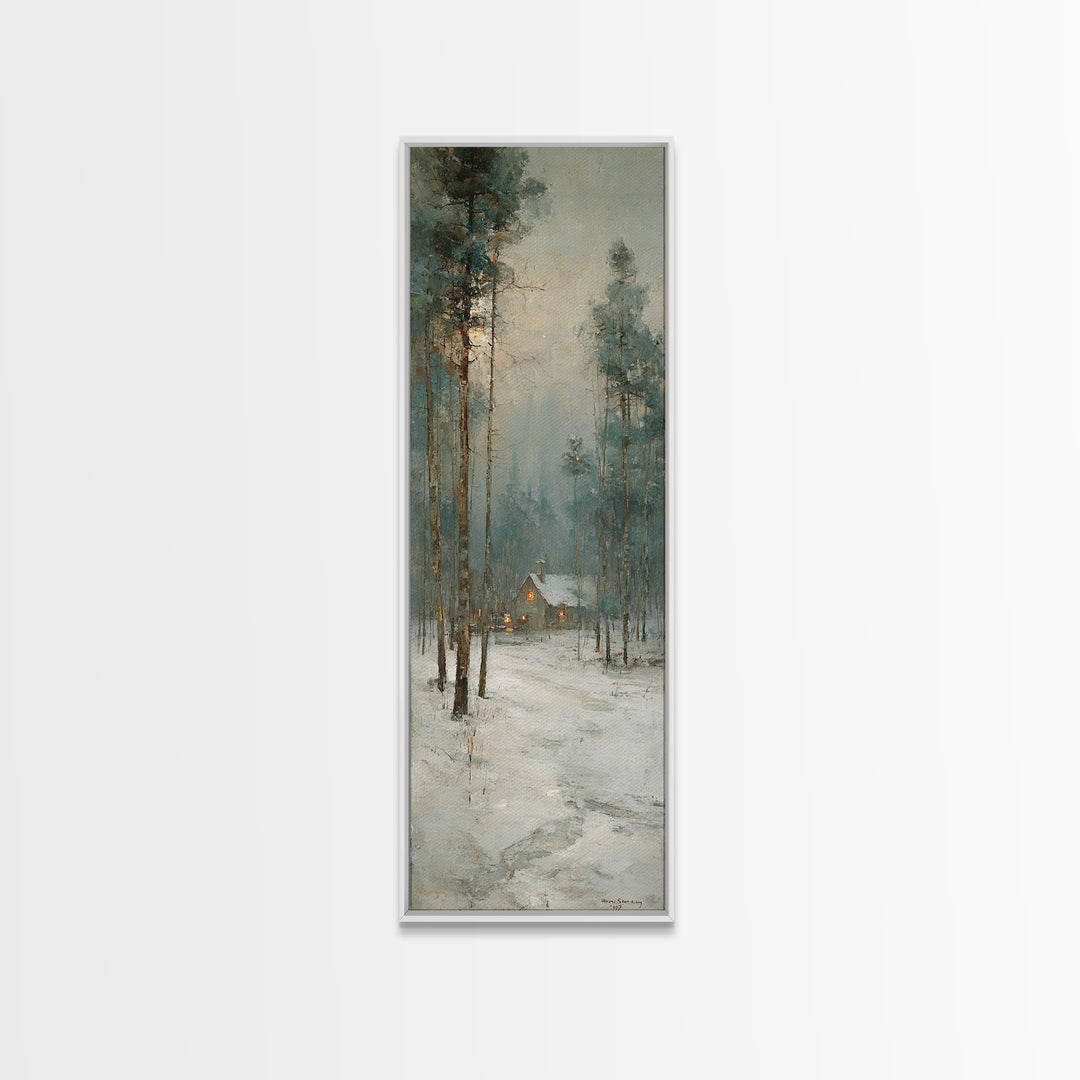 Snowfall Chapel Dawn | Framed Canvas Print | Christian Christmas Art | Narrow Art | Christmas Art Framed | Christian Wall Art | Christmas A