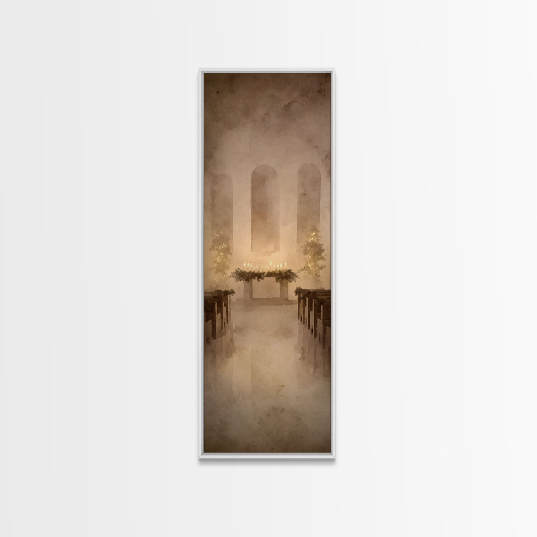 Candlelit Reverence – Framed Canvas Print – Narrow Art – Christian Christmas Art – Christian Wall Art – Christian Art Print – Christian Dec