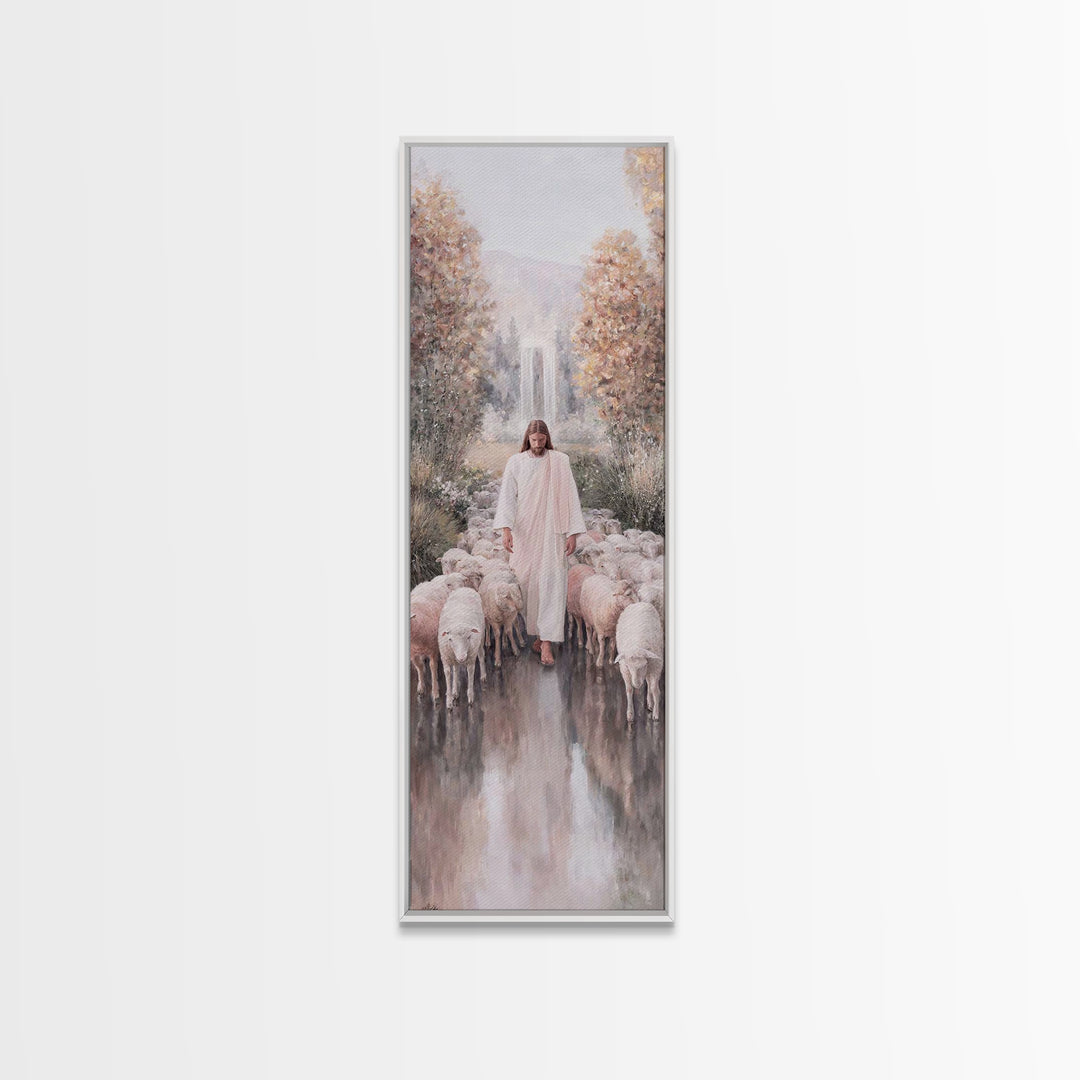 Grace Beside Still Waters, Framed Canvas Print, Tall Skinny Art Print, Jesus Art Print, Christian Wall Art, Christian Art Print, Unique Chr