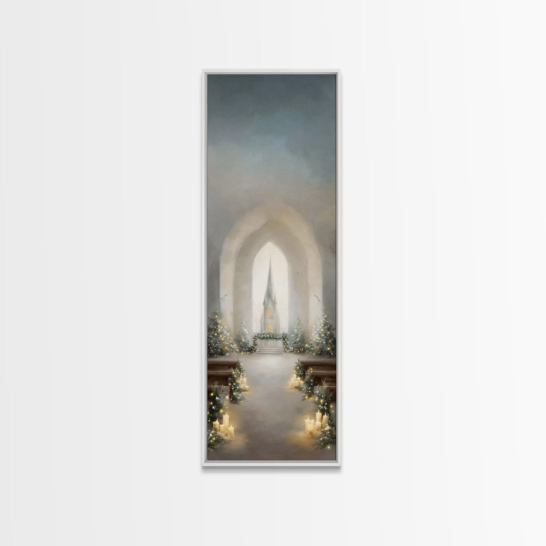 Starry Chapel Peace – Framed Canvas Print – Tall Skinny Art Print – Christian Art Canvas – Christmas Wall Art – Christian Wall Art – Christ