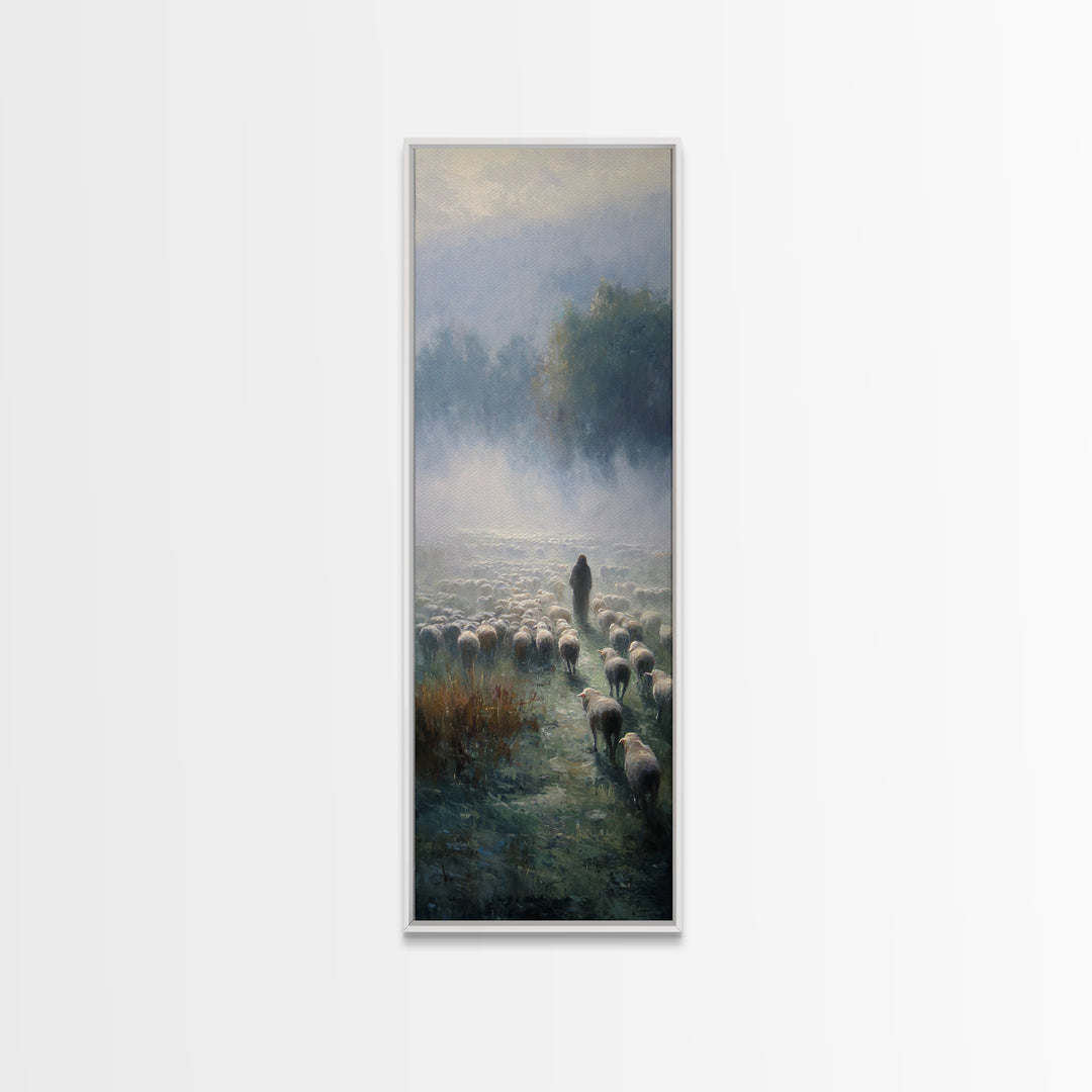 Morning Shepherd Peace – Framed Canvas Print – Narrow Art – Christian Paintings – Jesus Painting – Christian Art Gift – Large Christian Pai