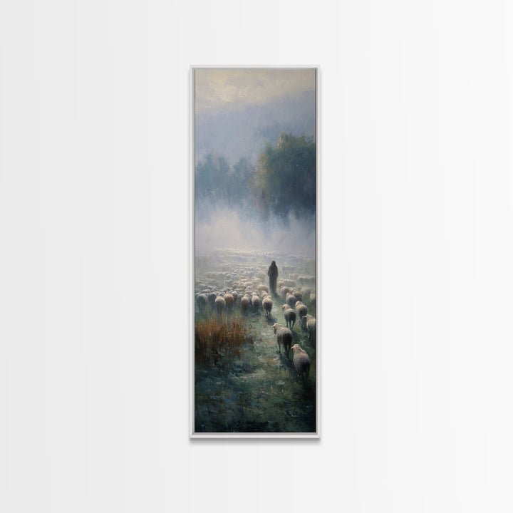 Morning Shepherd Peace – Framed Canvas Print – Narrow Art – Christian Paintings – Jesus Painting – Christian Art Gift – Large Christian Pai