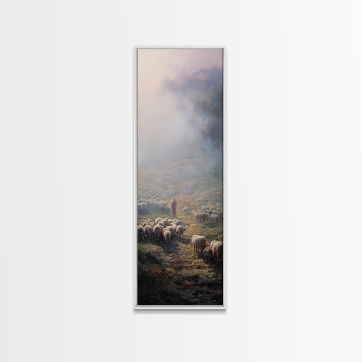Morning Shepherd Light – Framed Canvas Print – Christian Art Canvas – Christian Wall Art – Christmas Art – Tall Narrow Wall Art – Christian