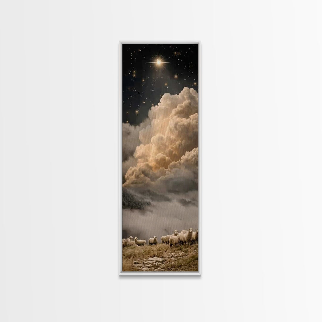 Heavenly Night Star – Framed Canvas Print – Christian Wall Art – Jesus Christmas Art – Christian Art Canvas – Tall Skinny Art Print – Chris