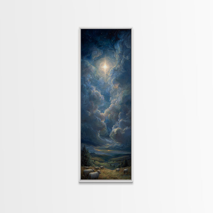 Celestial Glory Star – Framed Canvas Print – Christian Art Canvas – Christian Christmas Art – Modern Christian Art – Narrow Art – Christmas