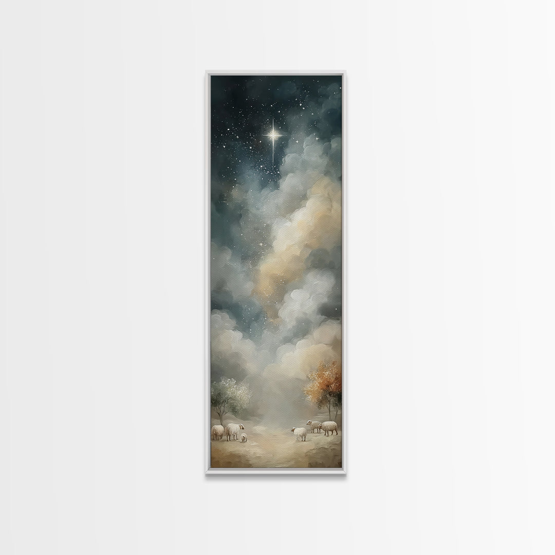 Night Of Wonder – Framed Canvas Print – Christian Art Canvas – Christian Wall Art – Vintage Christmas Art – Tall Narrow Wall Art – Christia