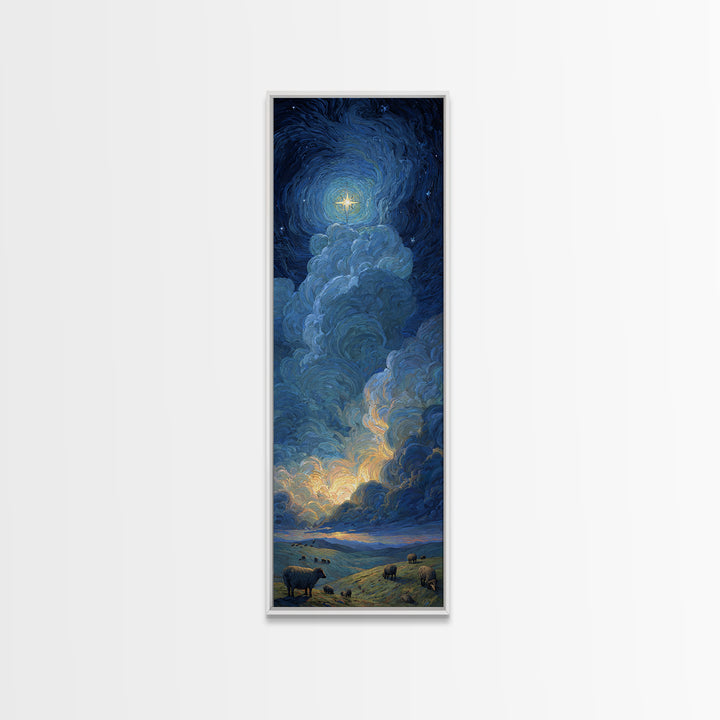 Holy Night Sky – Framed Canvas Print – Christian Wall Art – Modern Christian Art – Christian Art Canvas – Narrow Art – Christian Christmas