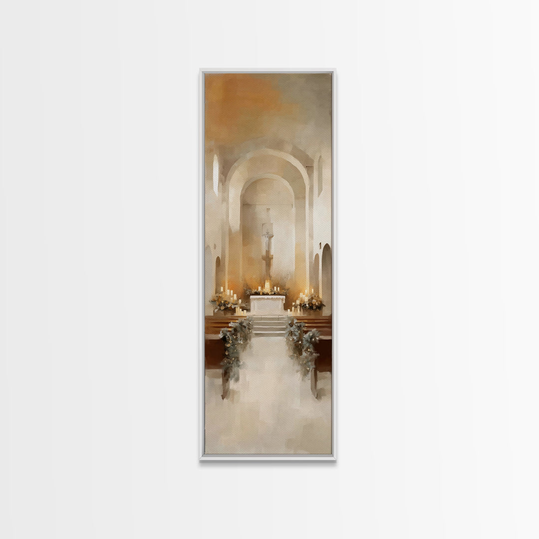 Winter Chapel Blessing – Framed Canvas Print – Tall Narrow Wall Art – Christian Art Print – Christmas Art – Christian Christmas Decor – Chr