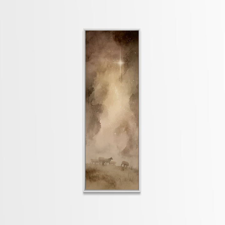 Divine Star Glow – Framed Canvas Print – Christian Art Print – Christmas Art – Christian Wall Art – Tall Skinny Art Print – Christian Chris