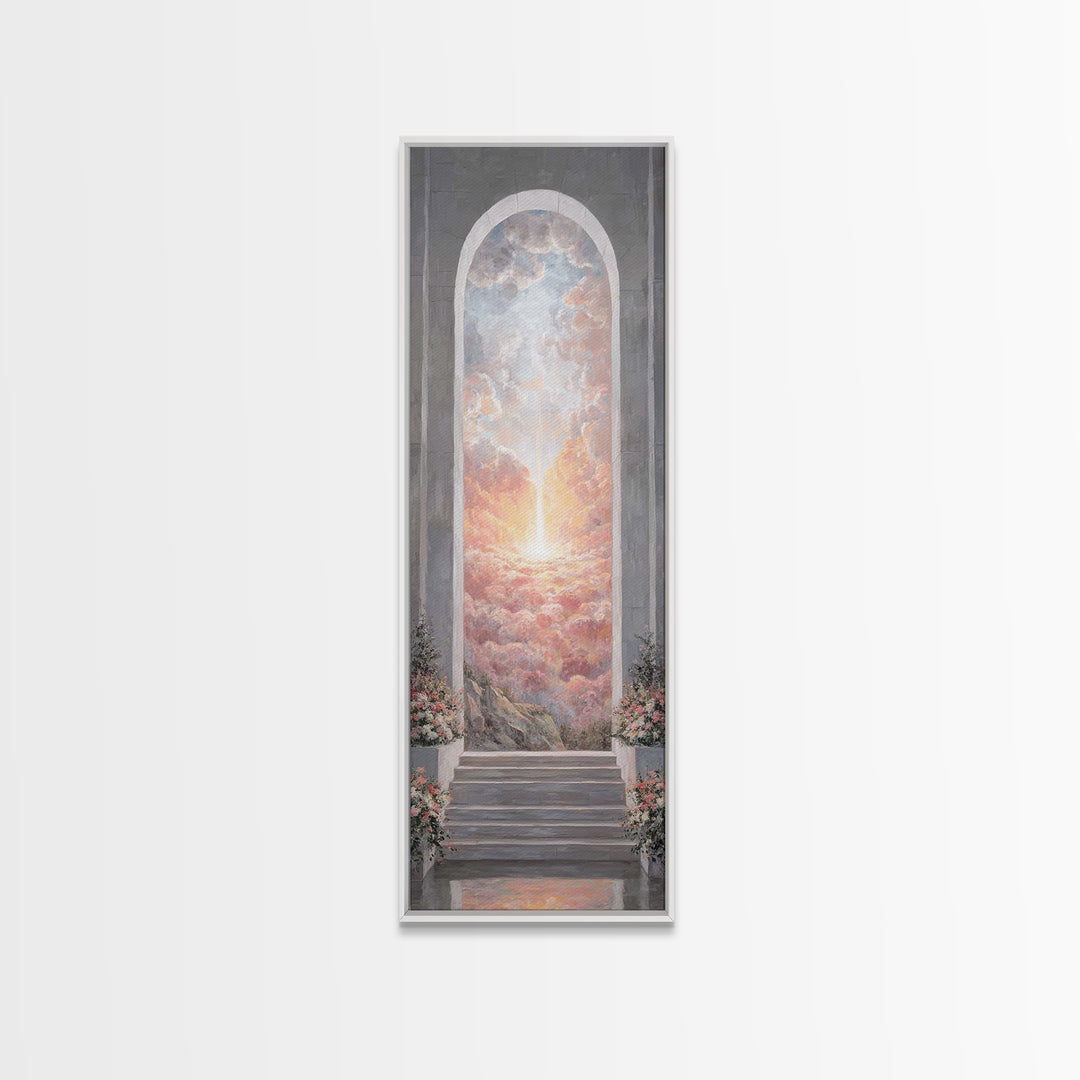 Heaven’s Rose Dawn – Framed Canvas Print – Christian Wall Art – Christian Art Canvas – Modern Christian Art – Narrow Art – Christian Painti