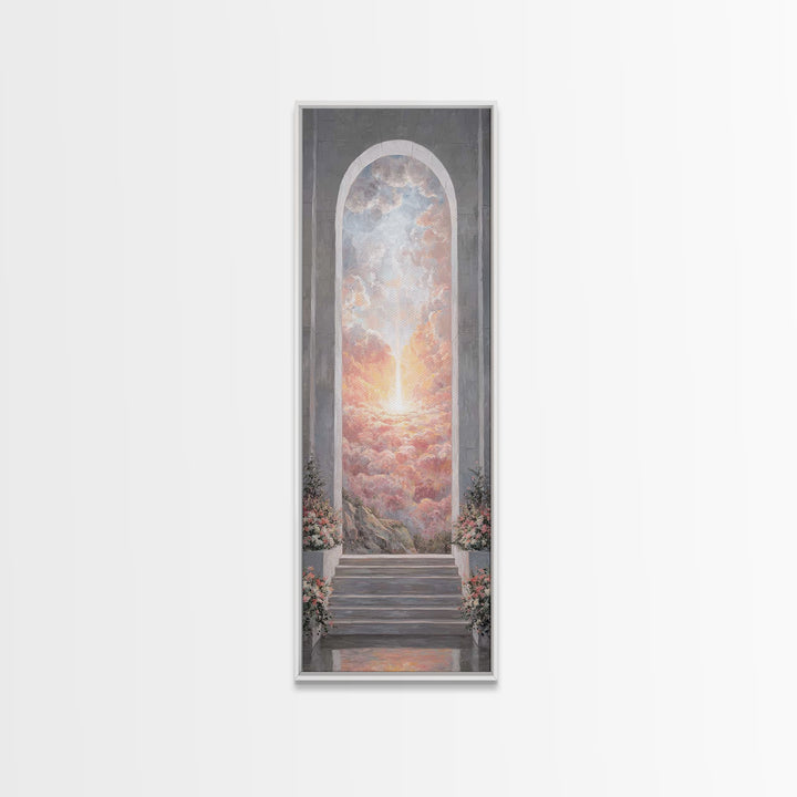 Heaven’s Rose Dawn – Framed Canvas Print – Christian Wall Art – Christian Art Canvas – Modern Christian Art – Narrow Art – Christian Painti