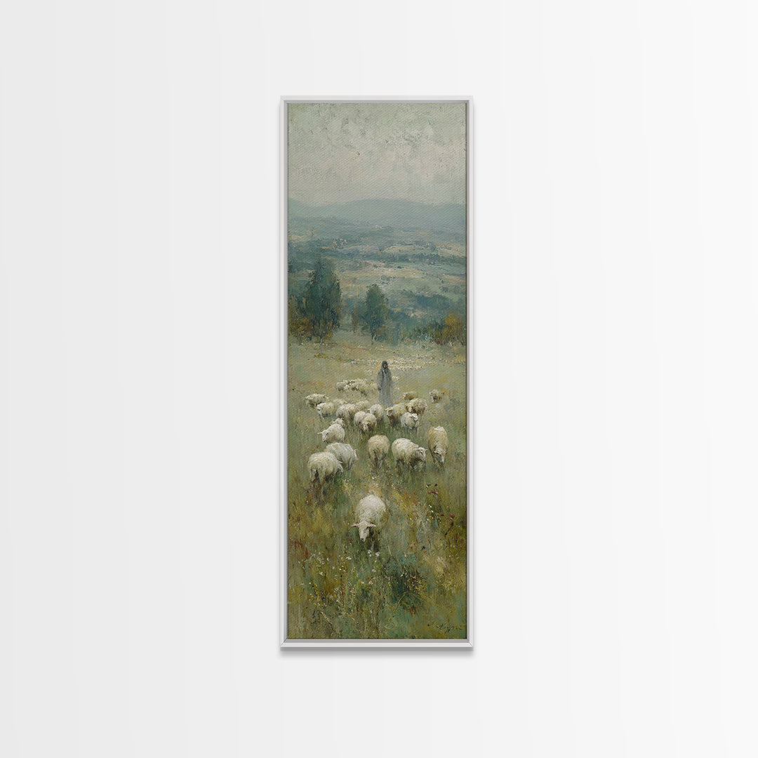 Quiet Pasture Lord | Framed Canvas Print | Christian Wall Art | Christian Art Canvas | Vintage Christian Art | Narrow Art | Christian Gift