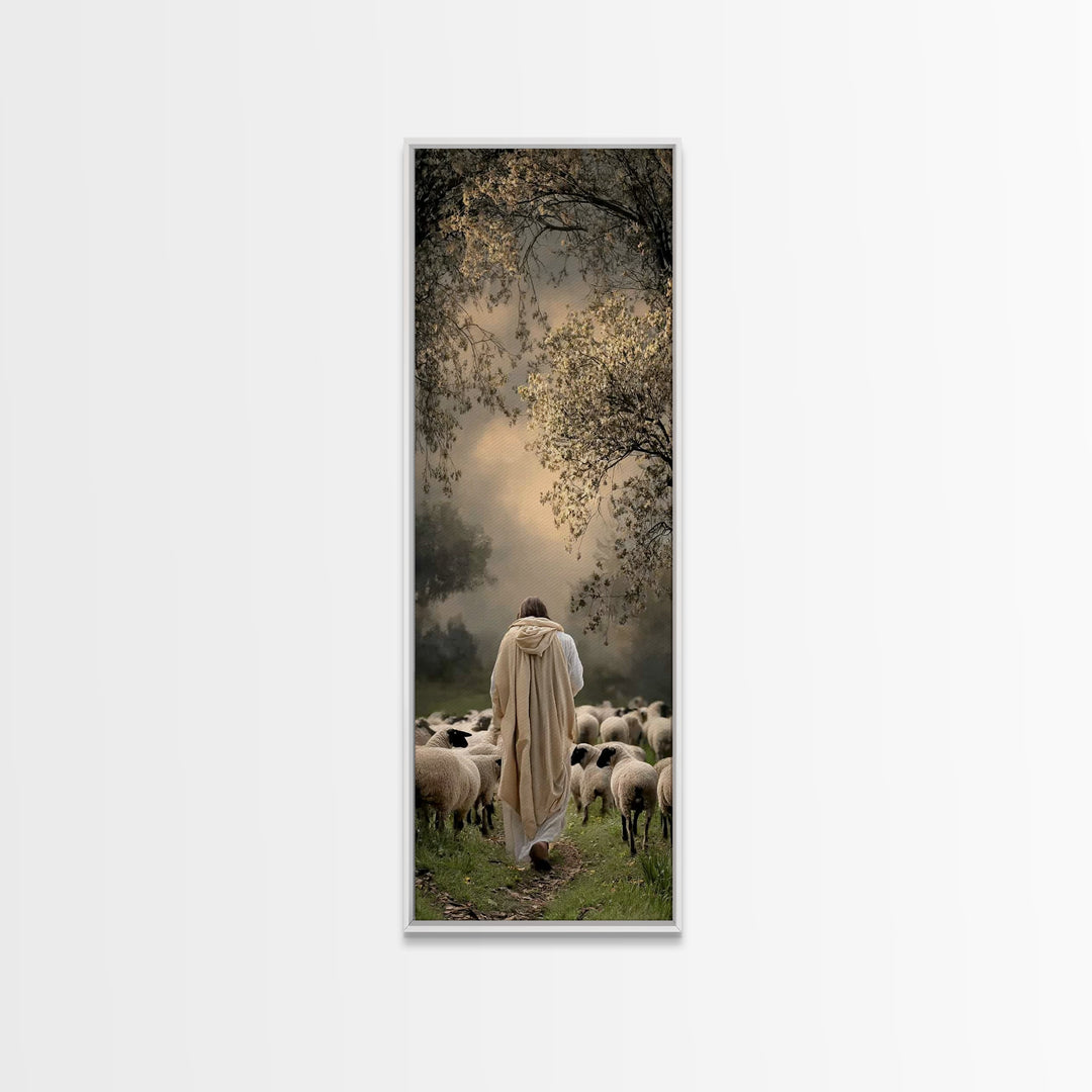 Shepherds Of Grace – Framed Canvas Print – Christian Wall Art – Jesus Painting – Tall Skinny Art Print – Christian Art Canvas