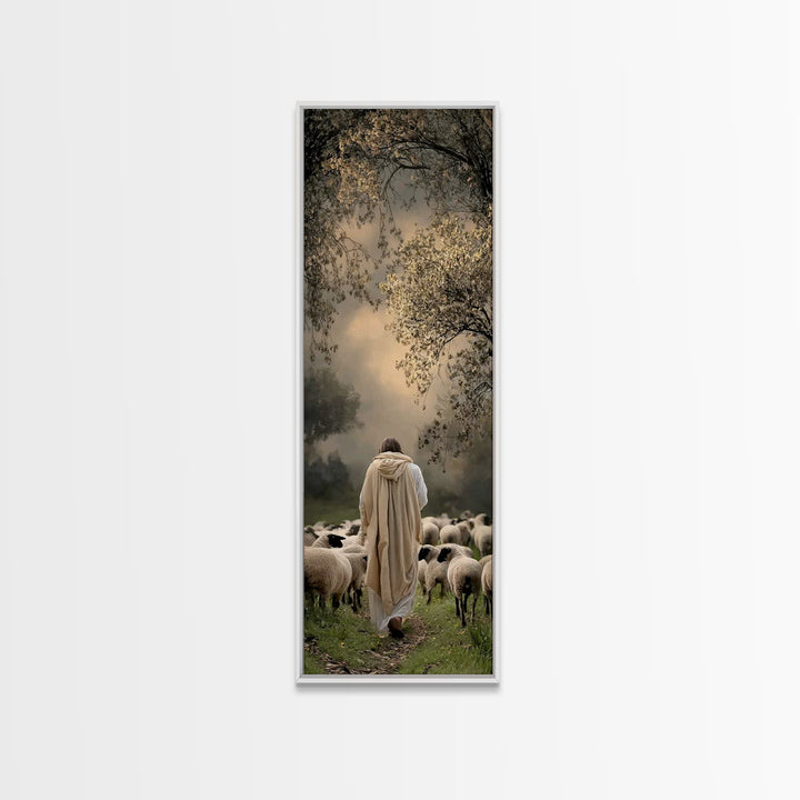 Shepherds Of Grace – Framed Canvas Print – Christian Wall Art – Jesus Painting – Tall Skinny Art Print – Christian Art Canvas