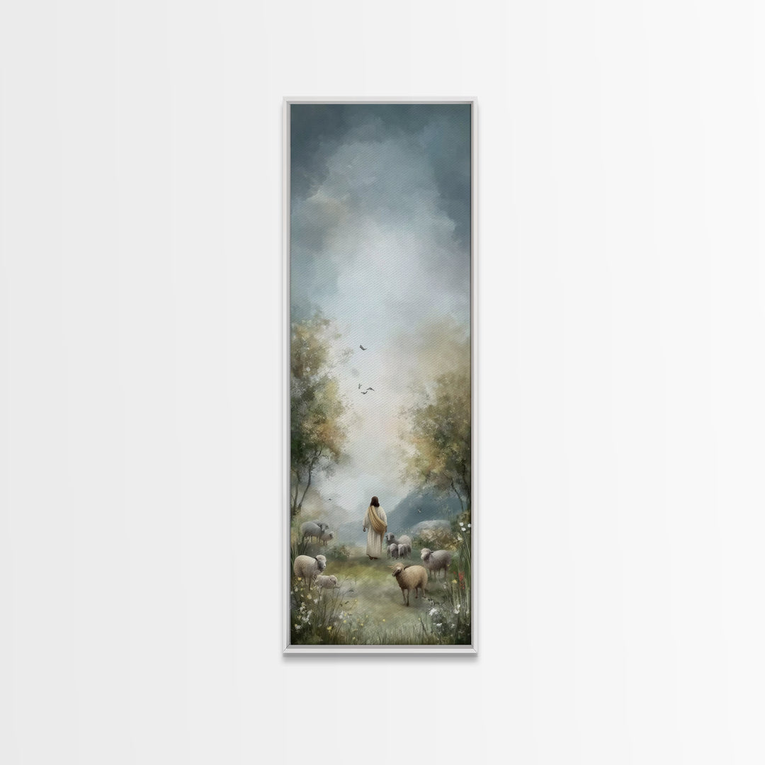 Graceful Shepherd Path, Framed Canvas Print, Christian Wall Art, Jesus Painting, Narrow Art, Christian Art Canvas, Christian Gift Ideas