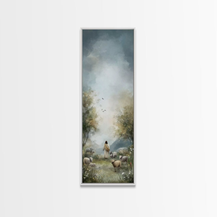 Graceful Shepherd Path, Framed Canvas Print, Christian Wall Art, Jesus Painting, Narrow Art, Christian Art Canvas, Christian Gift Ideas