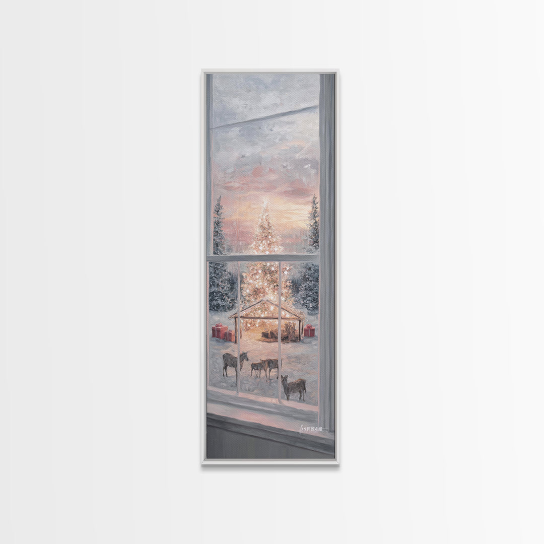 Starry Manger View, Framed Canvas Print, Christian Christmas Art, Christmas Canvas Wall Art, Tall Narrow Wall Art, Christian Art Canvas, Ch