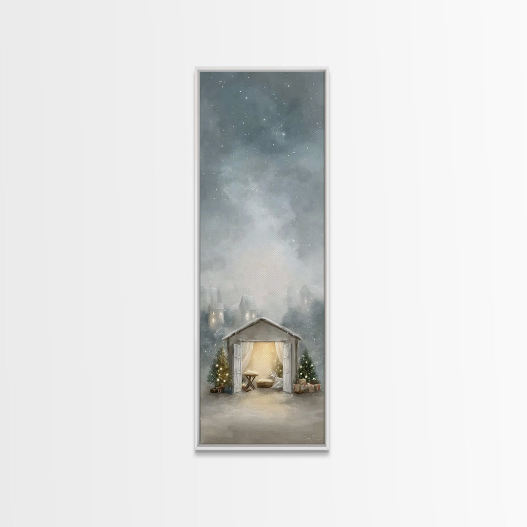 Starry Night Cradle – Framed Canvas Print – Christian Wall Art – Christian Art Canvas – Christmas Art – Jesus Painting – Christian Christma