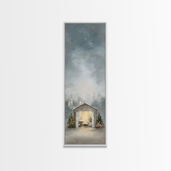 Starry Night Cradle – Framed Canvas Print – Christian Wall Art – Christian Art Canvas – Christmas Art – Jesus Painting – Christian Christma