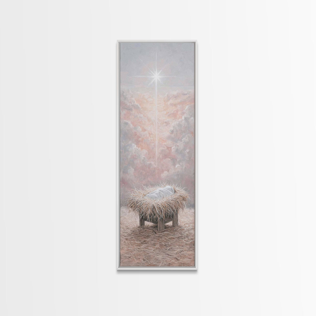 Heavenly Manger Light – Framed Canvas Print – Jesus Painting – Christmas Art – Christian Christmas Art – Christian Art Canvas – Christian W
