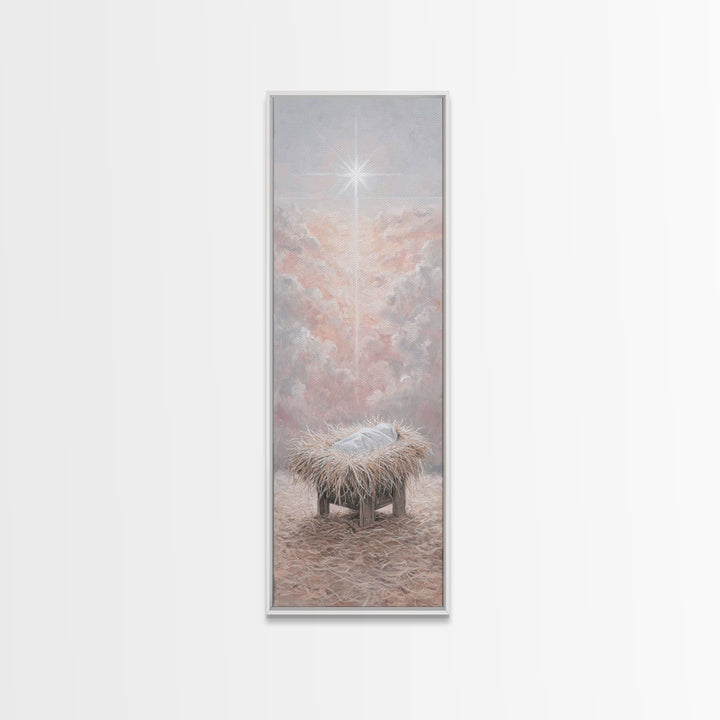 Heavenly Manger Light – Framed Canvas Print – Jesus Painting – Christmas Art – Christian Christmas Art – Christian Art Canvas – Christian W