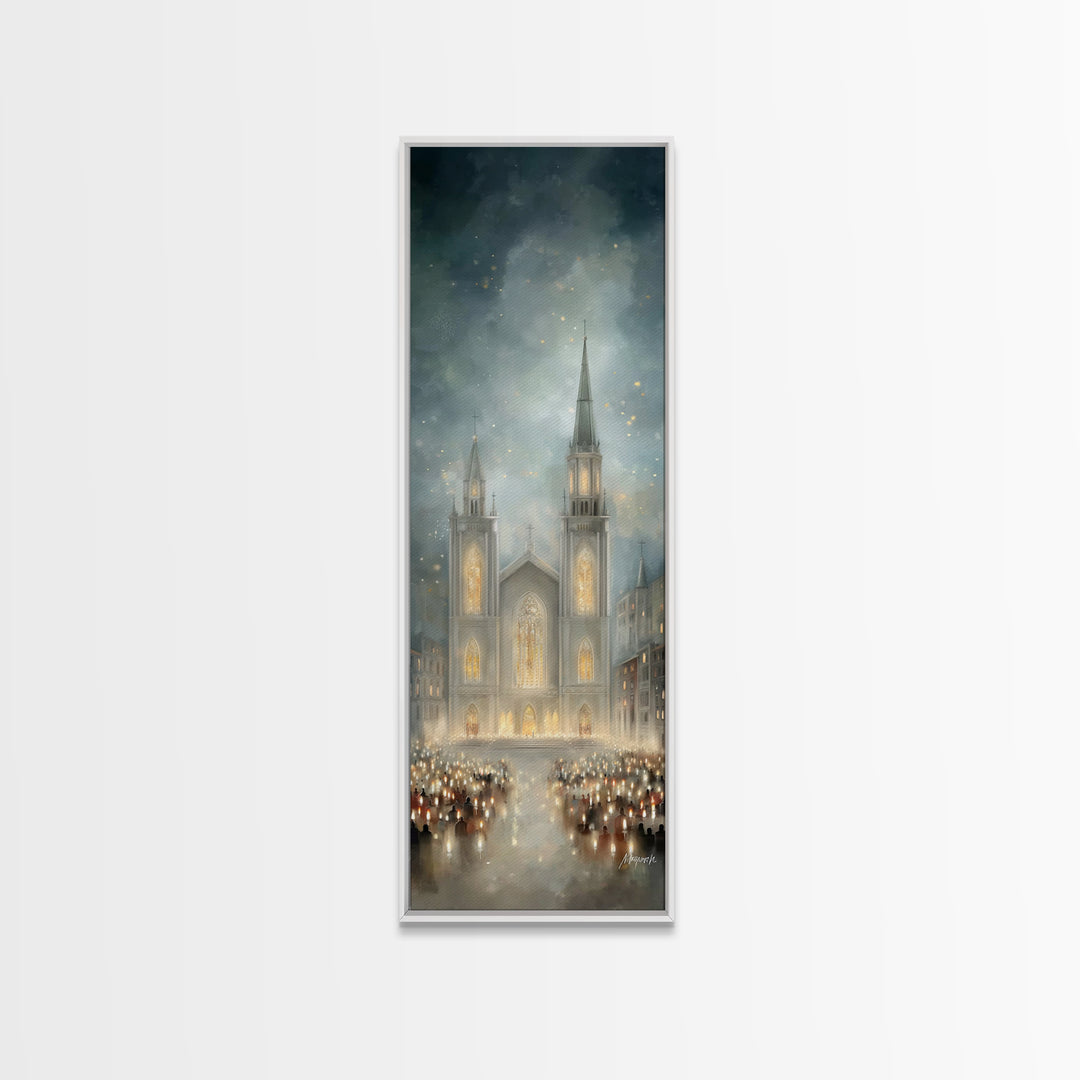 Soft Advent Gathering – Framed Canvas Print – Tall Skinny Art Print – Christian Art Canvas – Christian Wall Art – Christmas Art – Christian