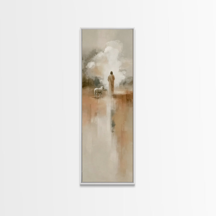 The Shepherd’s Calm – Framed Canvas Print – Tall Narrow Wall Art – Christian Wall Art – Jesus Painting – Christian Christmas Art – Christia