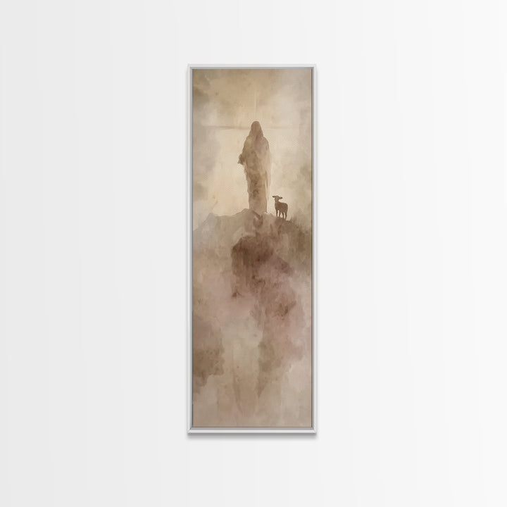 Guiding the Lamb | Framed Canvas Print | Narrow Art | Christian Art Canvas | Jesus Painting | Christmas Art Prints | Christian Gift Ideas