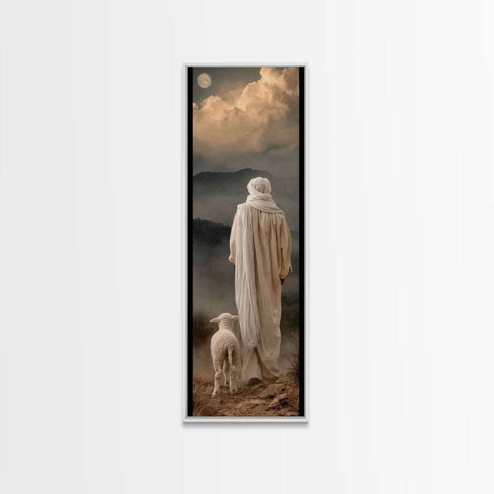 Moonlit Guide – Framed Canvas Print – Tall Skinny Art Print – Christian Art – Jesus Painting – Moody Christmas Art – Christian Decor