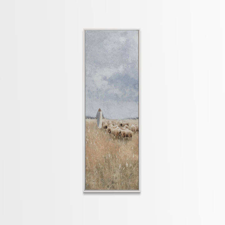 Pasture Of Grace – Framed Canvas Print – Tall Skinny Art Print – Christian Art – Christian Wall Art – Jesus Painting – Christian Christmas
