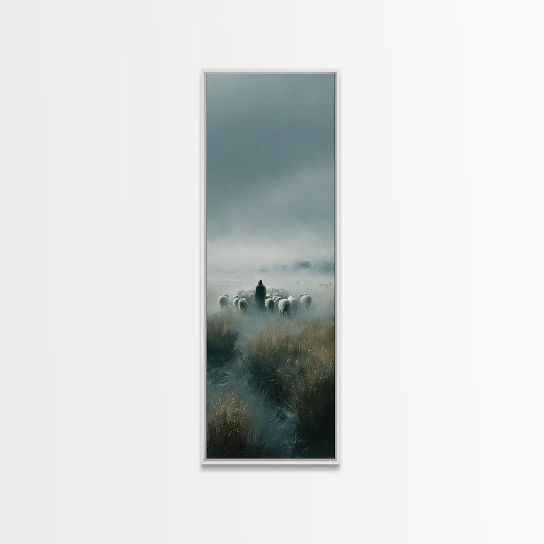 Shepherd’s Vigil – Framed Canvas Print – Tall Narrow Wall Art – Christian Art Canvas – Christian Wall Art – Christian Painting – Christmas