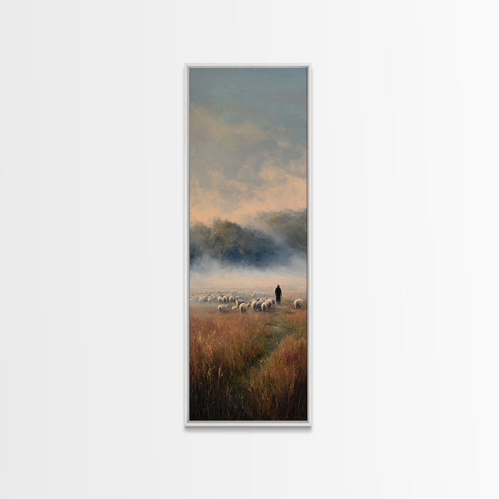 Shepherds At Dawn - Framed Canvas Print - Christian Wall Art - Christian Art Canvas - Jesus Painting - Tall Skinny Art Print - Jesus Art